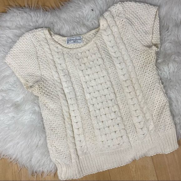 Vintage Cerulean Ivory / off white Short Sleeved Cross Country Knits Sweater top - Picture 7 of 15
